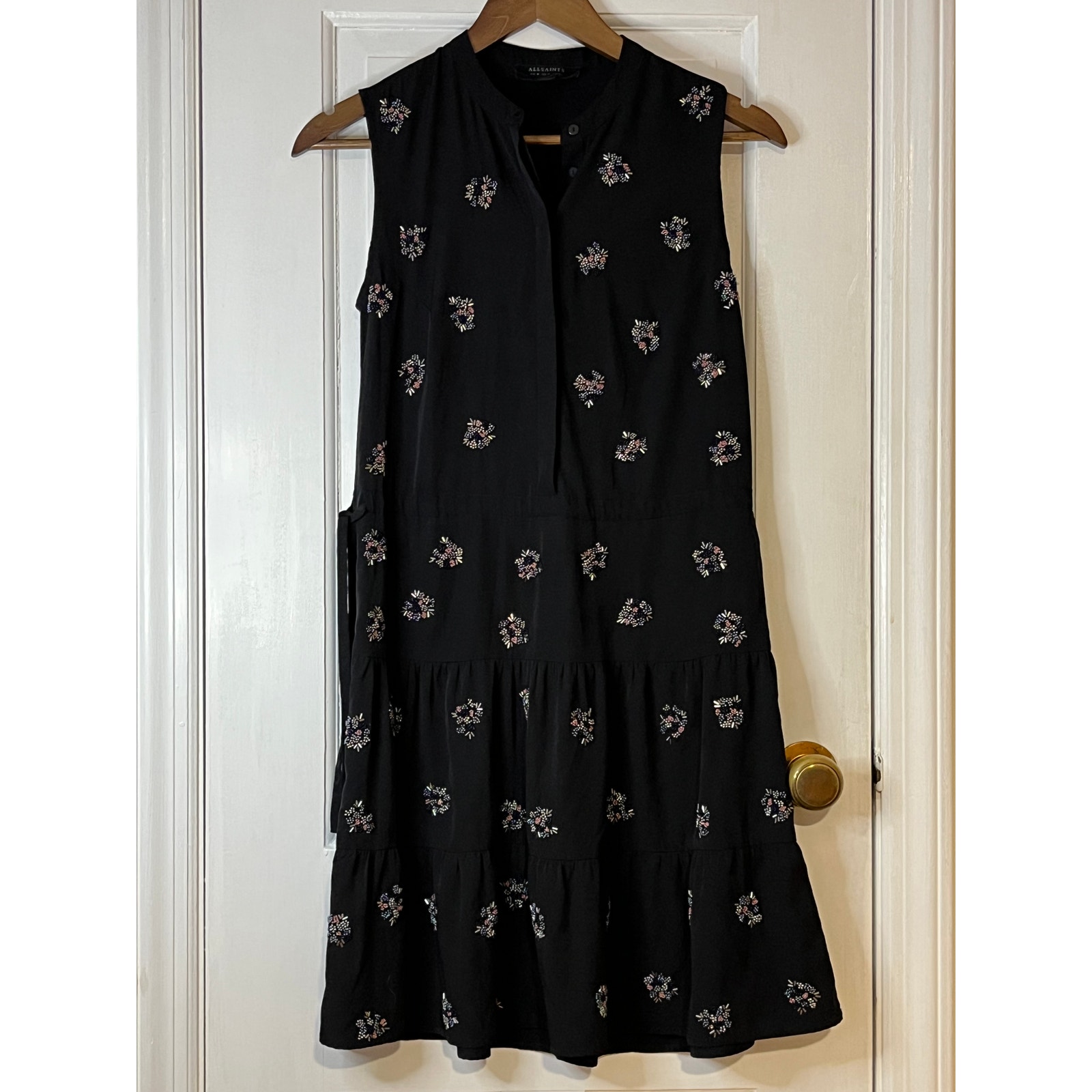 Rare All Saints Embellished Beaded Mini Dress Black Cocktail Party Luxury Sz 4